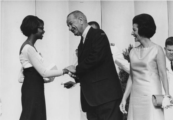 (26486) President Lyndon B. Johnson Congratulates Ivy Lorraine Thomas (26486) President Lyndon B. Johnson Congratulates Ivy Lorraine Thomas