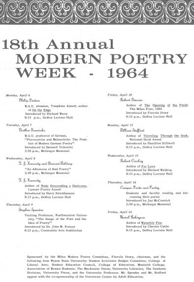 (27791) The Miles Poetry Committee Collection; Poetry Week Schedule, Detroit, Michigan, 1964 (27791) The Miles Poetry Committee Collection; Poetry Week Schedule, Detroit, Michigan, 1964