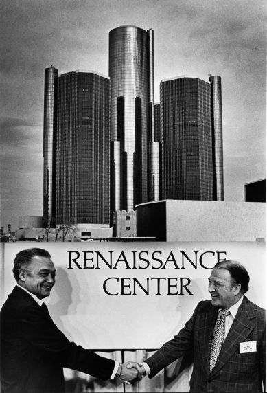 (28671) Mayor Young, Henry Ford II, Renaissance Center, Dedication, 1977 (28671) Mayor Young, Henry Ford II, Renaissance Center, Dedication, 1977