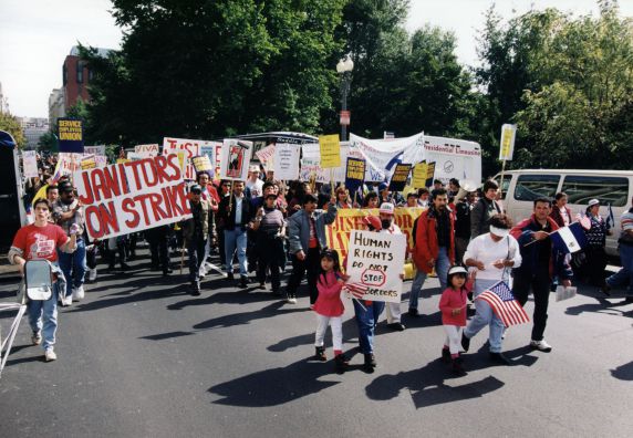 (29792) Demonstrators, Justice for Janitors Rally and Latino Immigration Rights, Washington, D.C., 1996 (29792) Demonstrators, Justice for Janitors Rally and Latino Immigration Rights, Washington, D.C., 1996