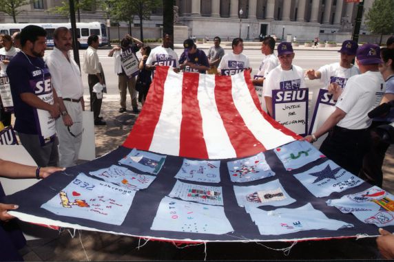 (29795) Participants Hold Flag, Immigration Rights Rally, Washington, D.C., 2002 (29795) Participants Hold Flag, Immigration Rights Rally, Washington, D.C., 2002