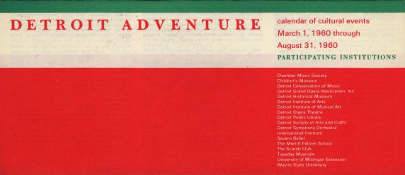 Detroit Adventure, Calendar of Cultural Events, 1960 Detroit Adventure, Calendar of Cultural Events, 1960